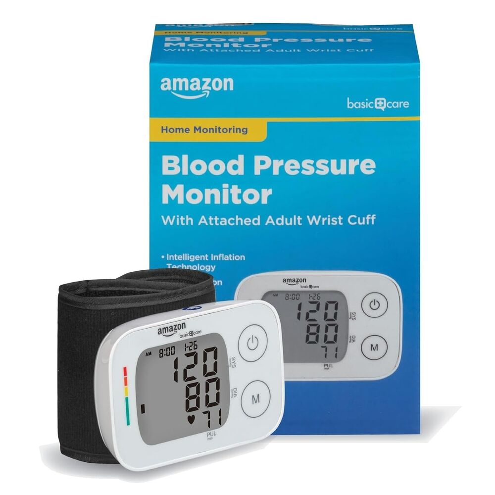 Amazon Basic Care Wrist Blood Pressure Monitor White Digital BP Large Display